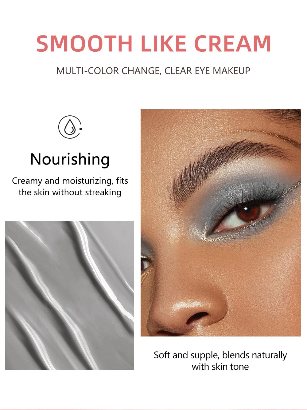 QIBEST 9pcs Gray Glitter Liquid Eyeshadow Stick Set Pigment Fine Shimmer Matte Natural Cheek Milk Black Shadow Cream Eye Makeup