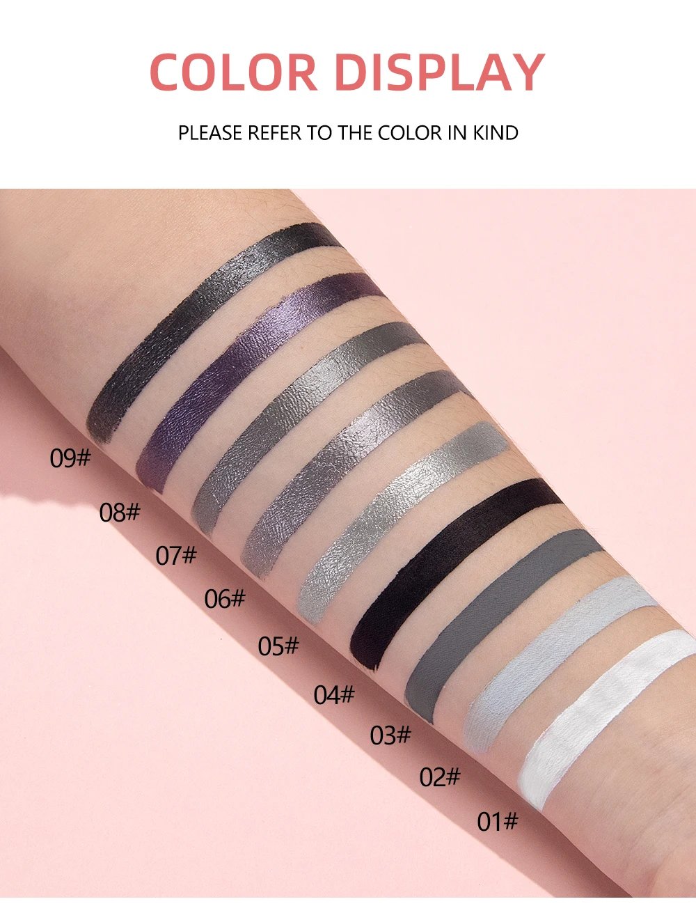 QIBEST 9pcs Gray Glitter Liquid Eyeshadow Stick Set Pigment Fine Shimmer Matte Natural Cheek Milk Black Shadow Cream Eye Makeup