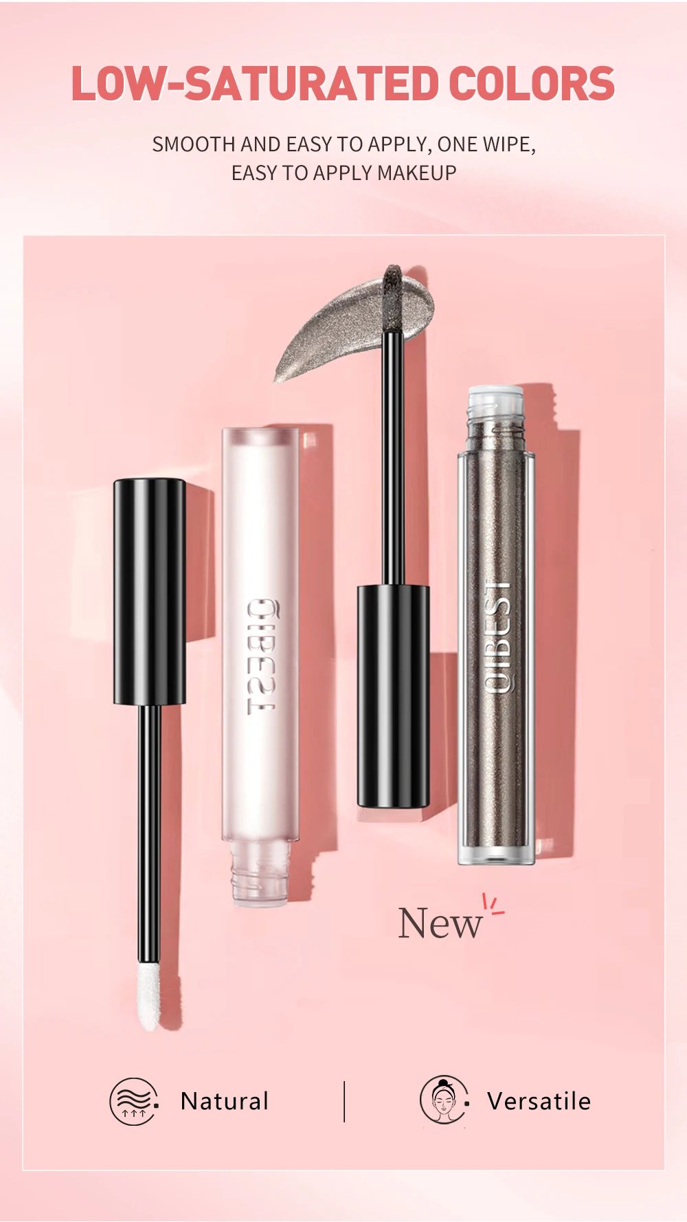 QIBEST 9pcs Gray Glitter Liquid Eyeshadow Stick Set Pigment Fine Shimmer Matte Natural Cheek Milk Black Shadow Cream Eye Makeup