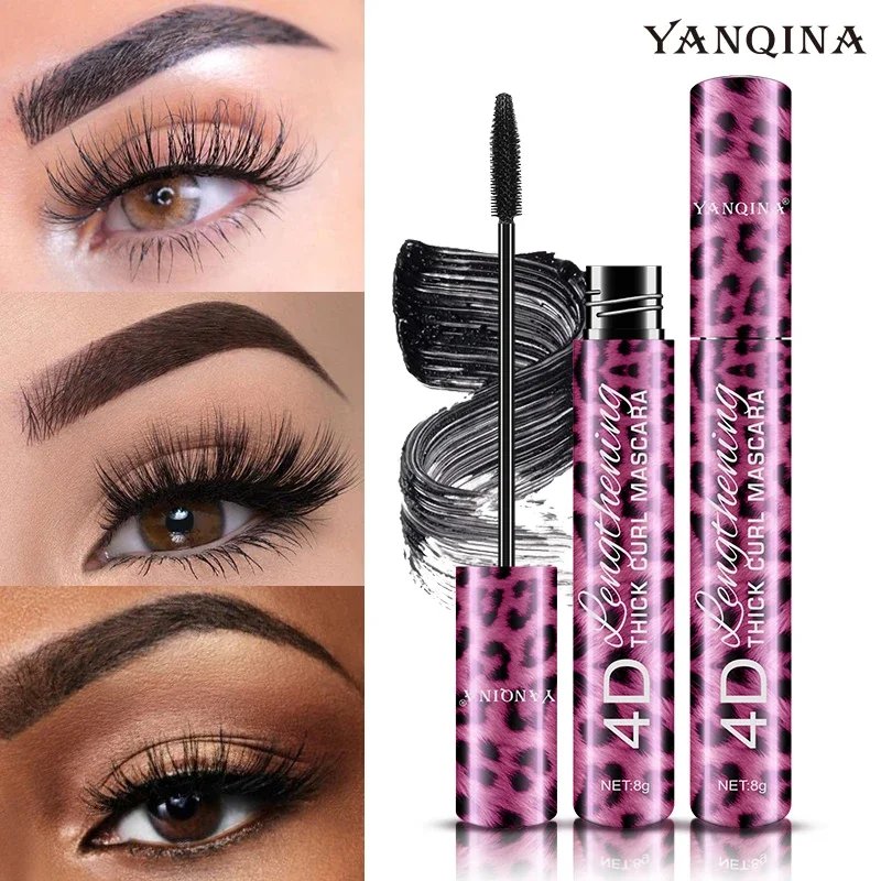 36-Hour Lasting Curling Eyeliner +4D Fiber Mascara Elongate Eyelashes Leopard Print Black Mascara Waterproof Eye Makeup Cosmetic