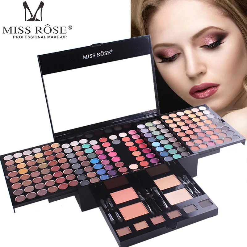 Miss Rose Makeup Case Set Kit-Ultimate Color Combination-Holiday Gift Set Cosmetics Eye Shadow Lip Gloss Blush Combo Palette
