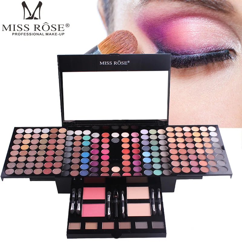 Miss Rose Makeup Case Set Kit-Ultimate Color Combination-Holiday Gift Set Cosmetics Eye Shadow Lip Gloss Blush Combo Palette