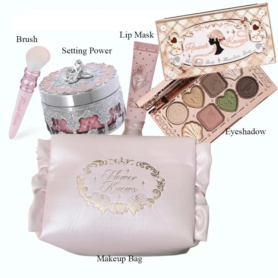 Flower Knows All In One Makeup Set Gift Box Glitter Eye Shadow Palette Matte Blush Long Lasting Velvet Lip Cream With Bag Flower Knows All In One Makeup Set Gift Box Glitter Eye Shadow Palette Matte Blush Long Lasting Velvet Lip Cream With Bag