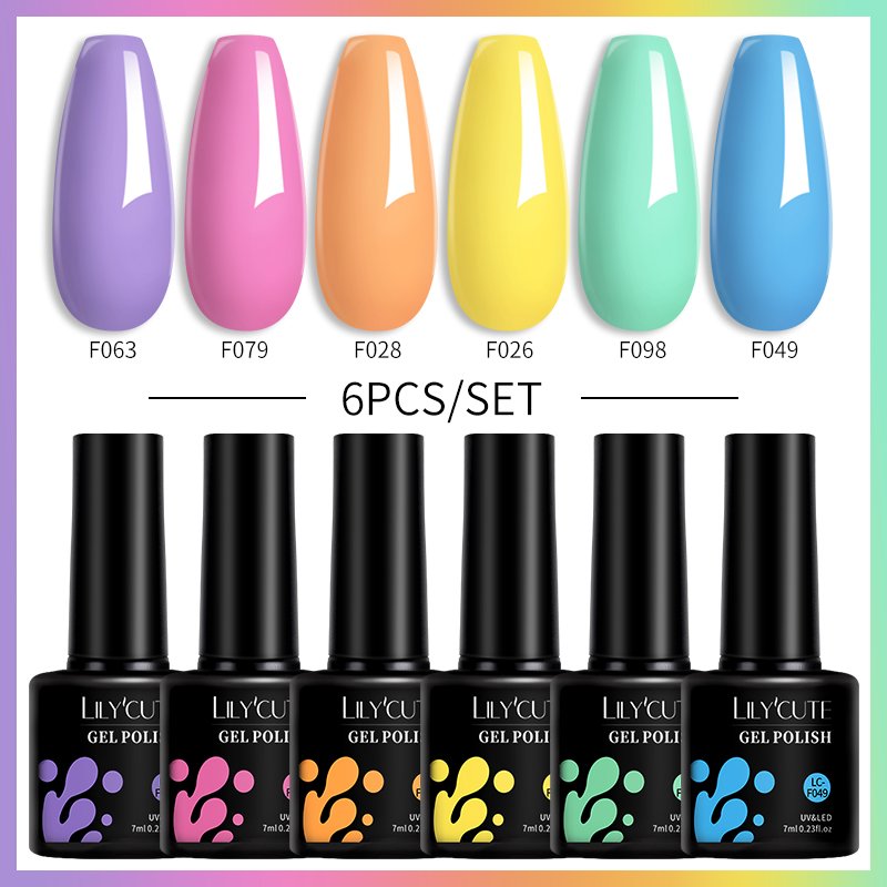LILYCUTE 6Pcs/Set Macaron Color Gel Nail Polish Set Kit Spring 6 Colors UV LED Nail Art Gel Vernis Semi Permanent Base Top Coat