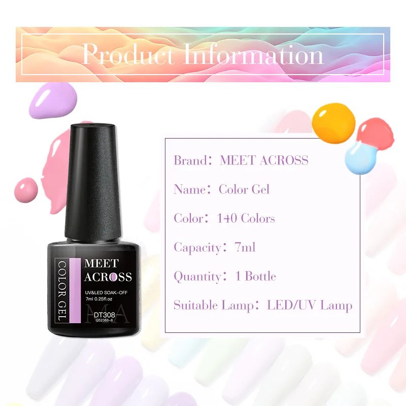 MEET ACROSS 6PCS/SET Macaron Series Gel Nail Polish Set Glitter Semi Permanent UV Nail Kit Base Matte Top Coat Nail Art Manicure