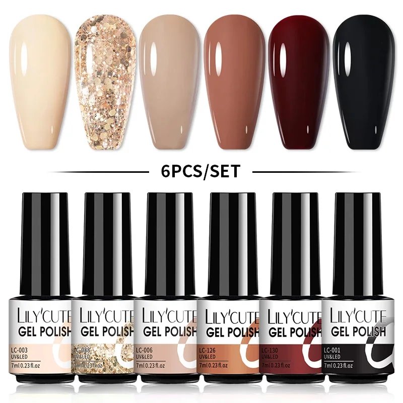 LILYCUTE 6Pcs/Set Gel Nail Polish Popular Colors In Autumn Semi Permanent Soak Off UV LED Nail Art Gels Nail Gel Polish LILYCUTE 6Pcs/Set Gel Nail Polish Popular Colors In Autumn Semi Permanent Soak Off UV LED Nail Art Gels Nail Gel Polish