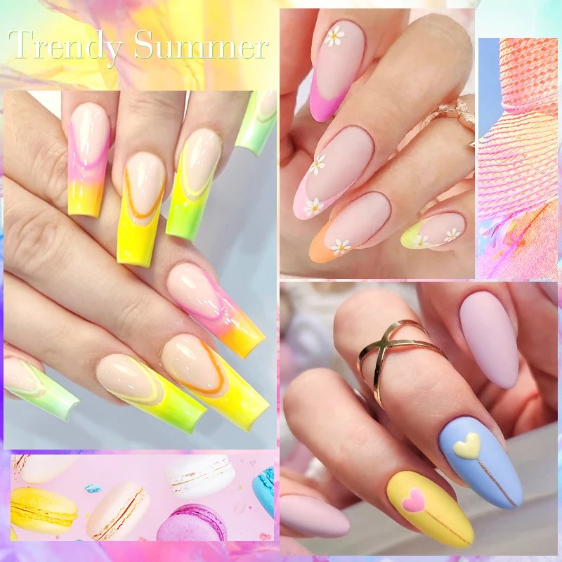 MEET ACROSS 8Pcs/Set Fluorescent Gel Nail Polish Summer Spring Colorful Laser Glitter Nail Art Gel Varnish Manicure For Nails