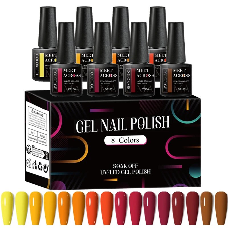 MEET ACROSS 8Pcs/Set Fluorescent Gel Nail Polish Summer Spring Colorful Laser Glitter Nail Art Gel Varnish Manicure For Nails