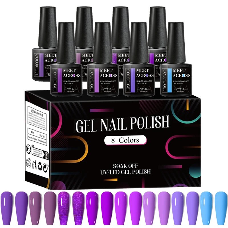 MEET ACROSS 8Pcs/Set Fluorescent Gel Nail Polish Summer Spring Colorful Laser Glitter Nail Art Gel Varnish Manicure For Nails
