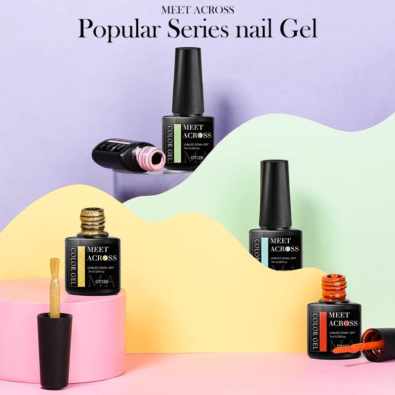 MEET ACROSS 8Pcs/Set Fluorescent Gel Nail Polish Summer Spring Colorful Laser Glitter Nail Art Gel Varnish Manicure For Nails