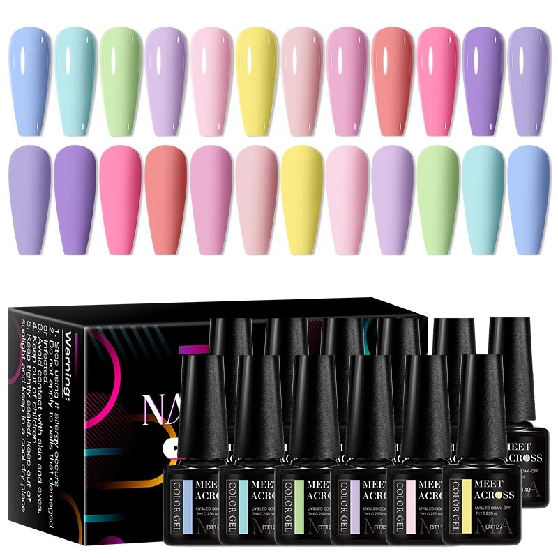 MEET ACROSS 12Pcs/Set 7ml Macaron Gel Nail Polish With Box Semi Permanent UV Gel Soak Off Nail Art Kit Varnish For Manicure MEET ACROSS 12Pcs/Set 7ml Macaron Gel Nail Polish With Box Semi Permanent UV Gel Soak Off Nail Art Kit Varnish For Manicure